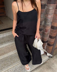 LUCA SILK LINEN CAMI - NOIR
