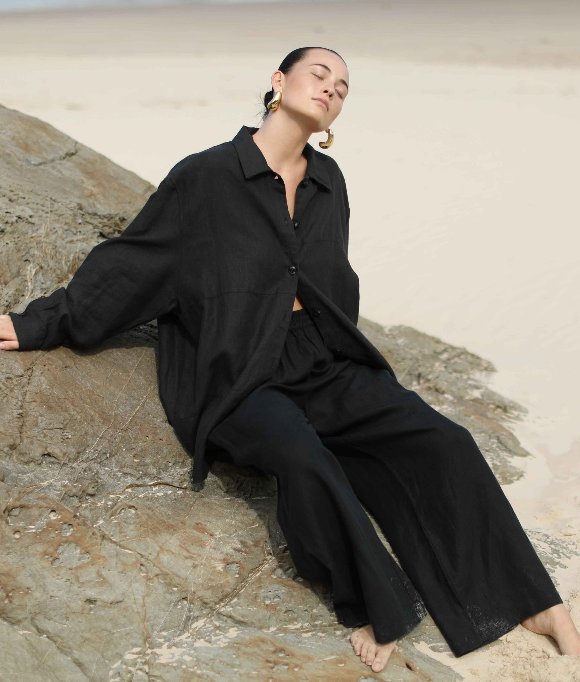Wide Leg Linen Pant - Noir
