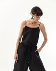 LUCA SILK LINEN CAMI - NOIR