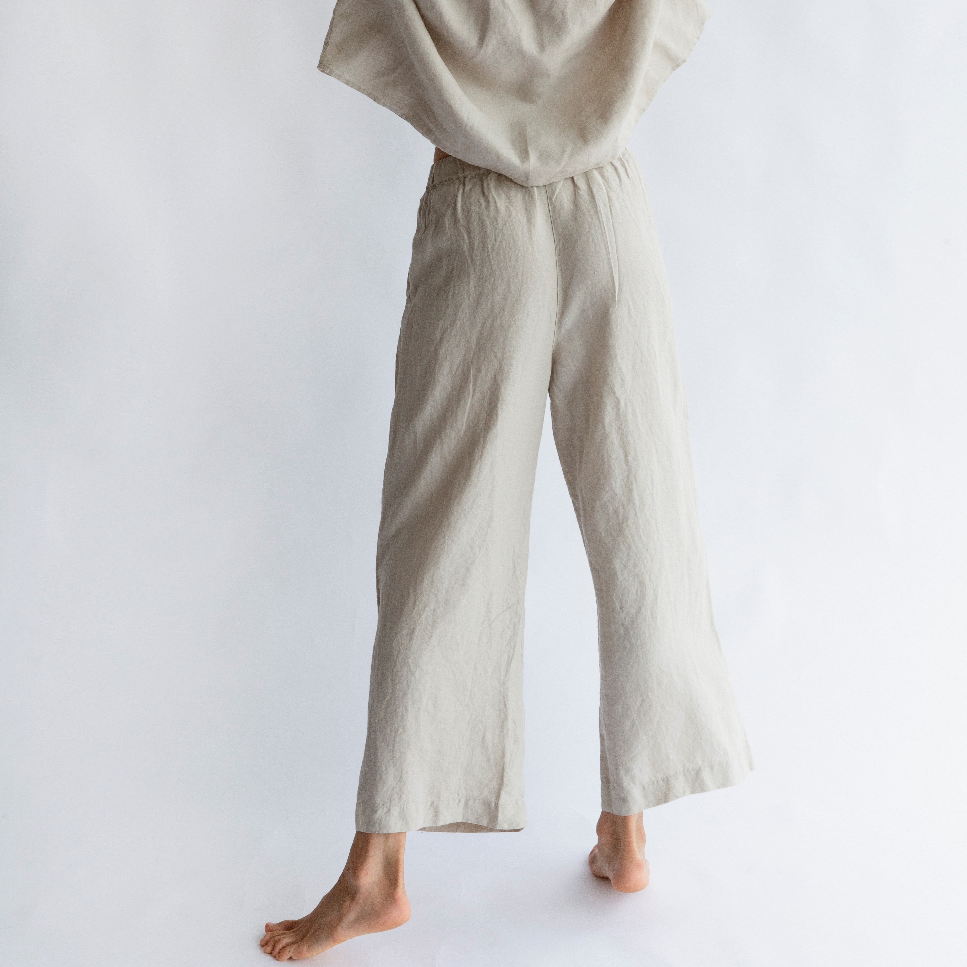 Wide Leg Linen Pant - Charcoal Stripe