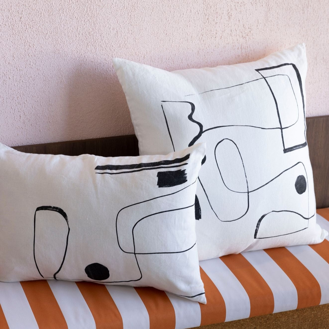 Lines on Linen Square Cushion Sundae White