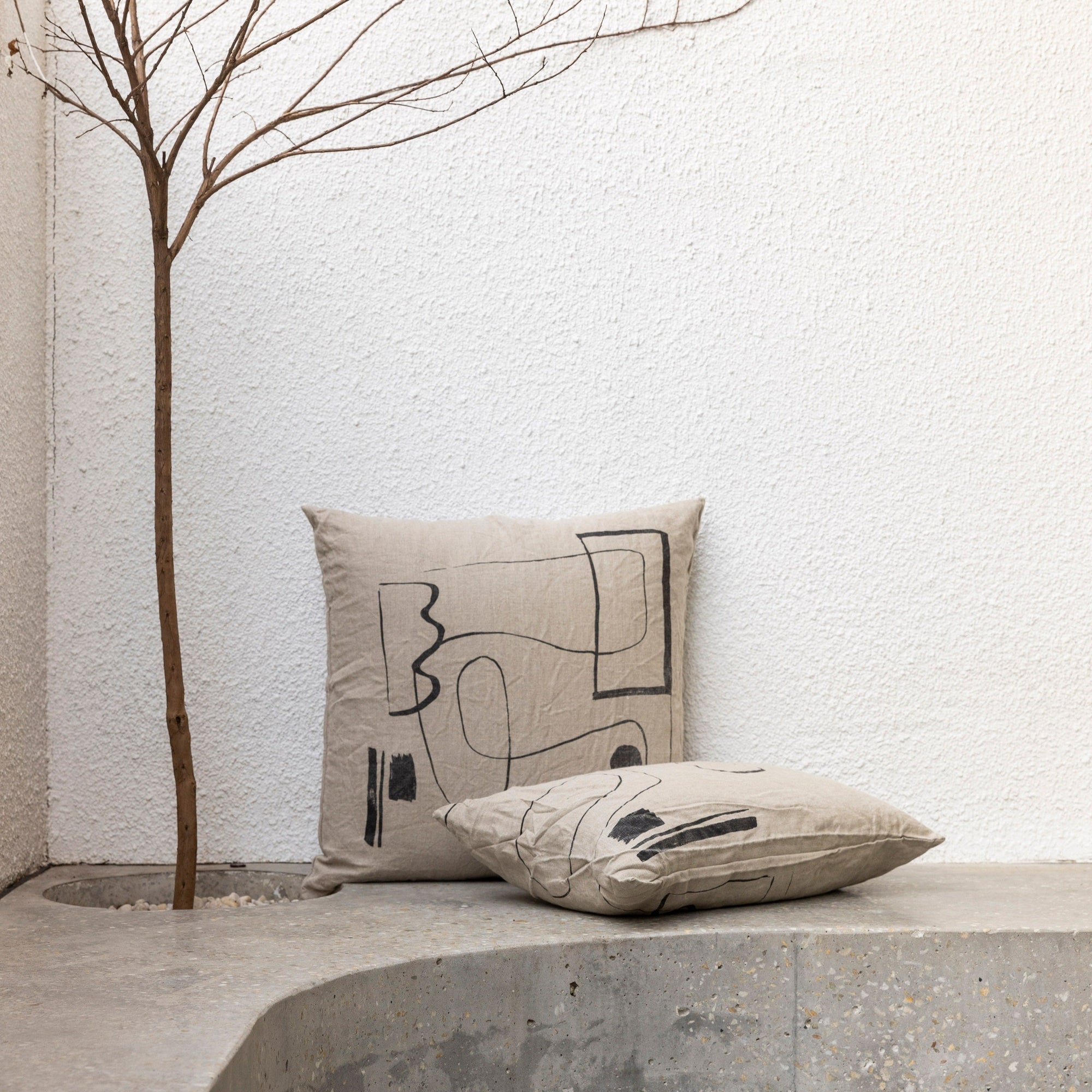 Lines on Linen Rectangle Cushion Natural