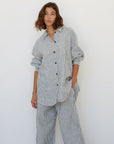 Oversized Linen Shirt - Charcoal Stripe