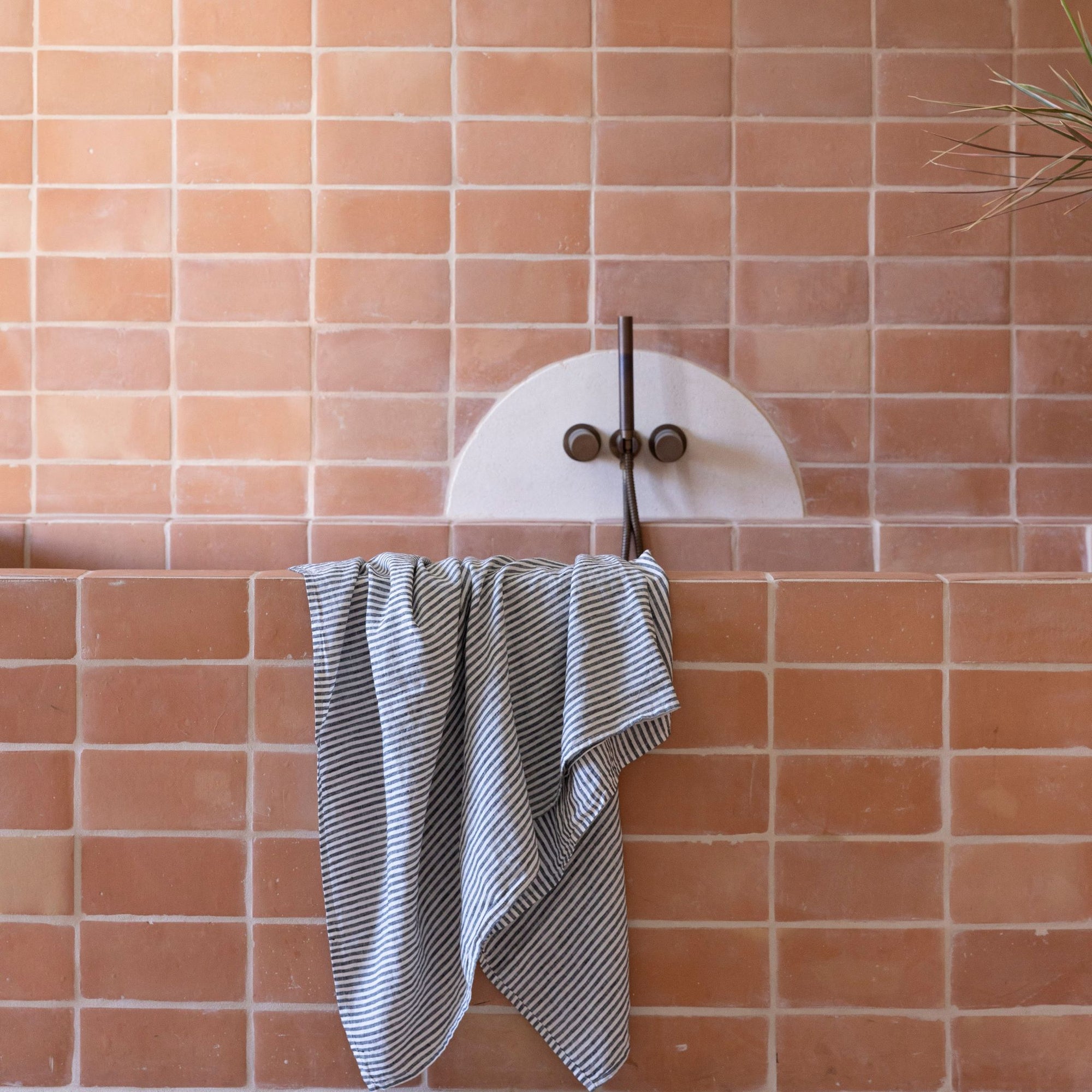 Charcoal Stripe Linen Towel