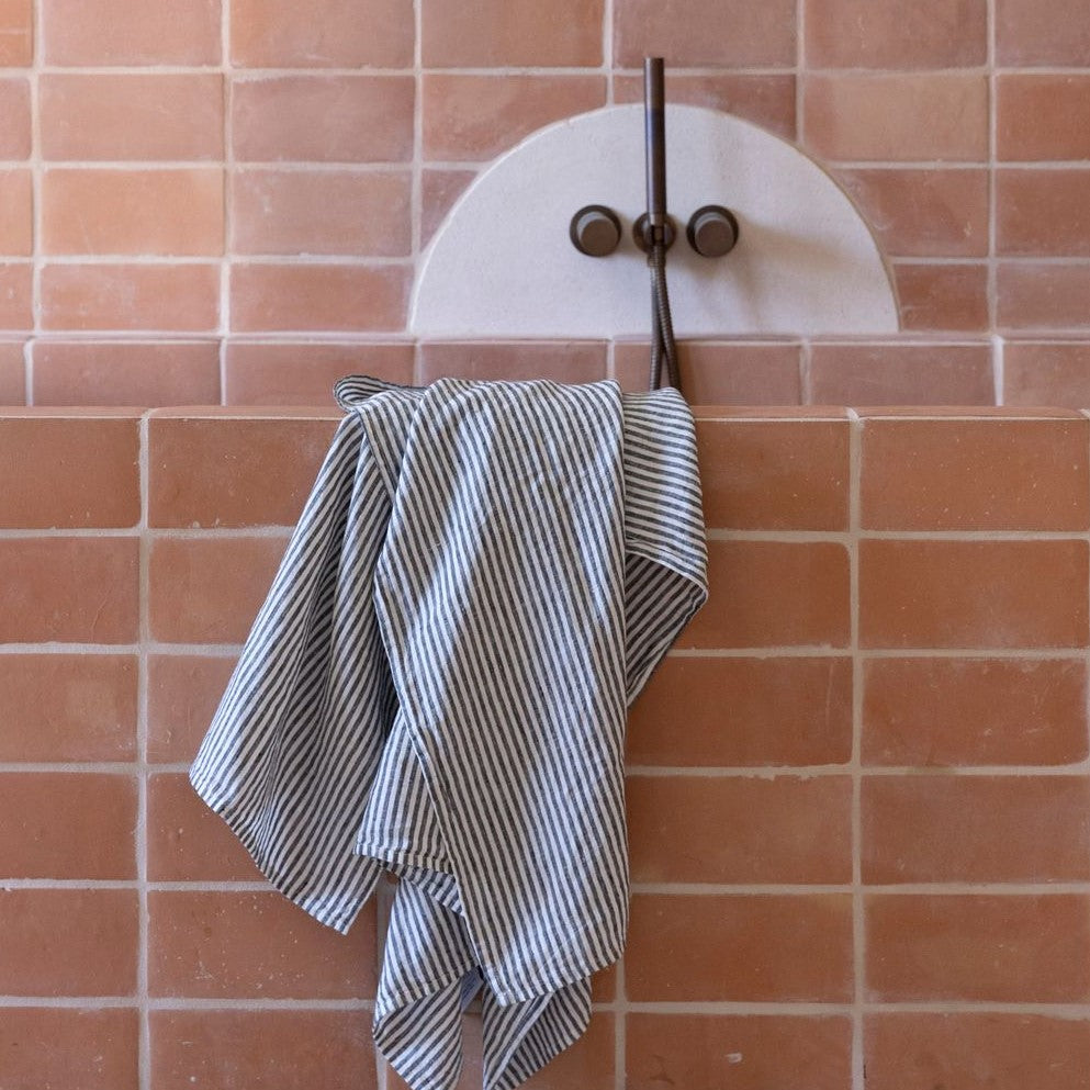 Charcoal Stripe Linen Towel