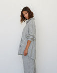 Oversized Linen Shirt - Charcoal Stripe