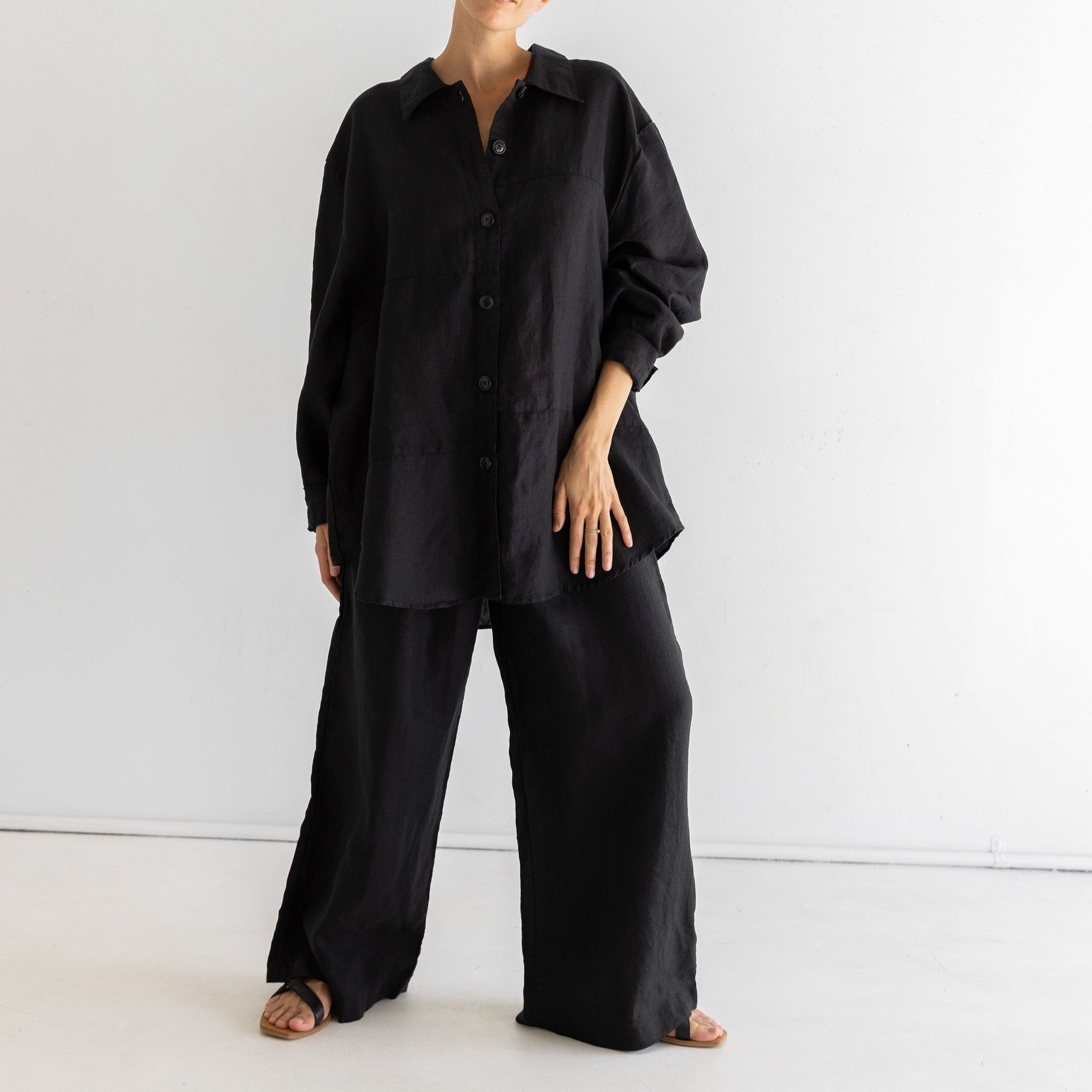 Wide Leg Linen Pant - Noir
