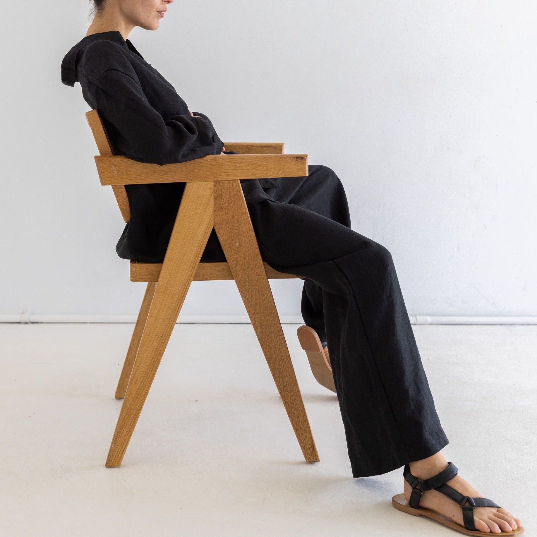 Wide Leg Linen Pant - Noir