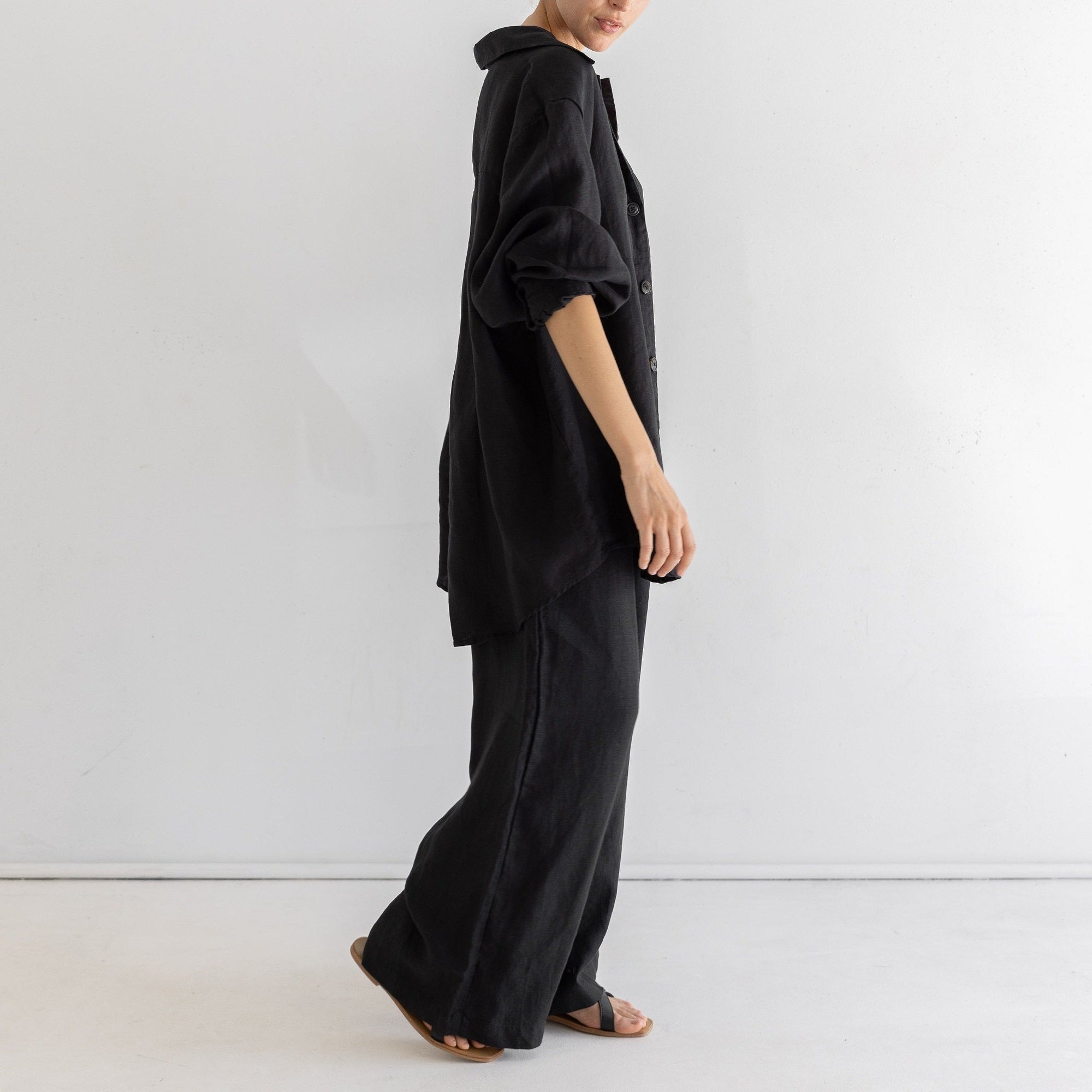 Wide Leg Linen Pant - Noir