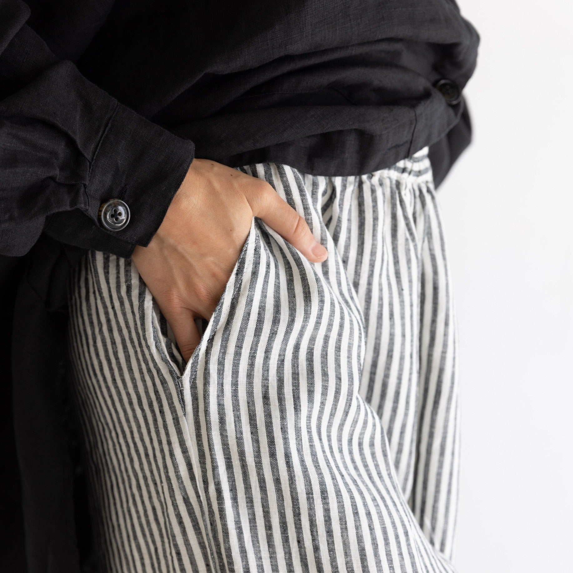Wide Leg Linen Pant - Charcoal Stripe