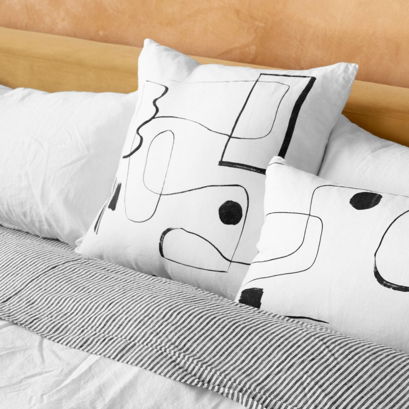 Lines on Linen Square Cushion Sundae White