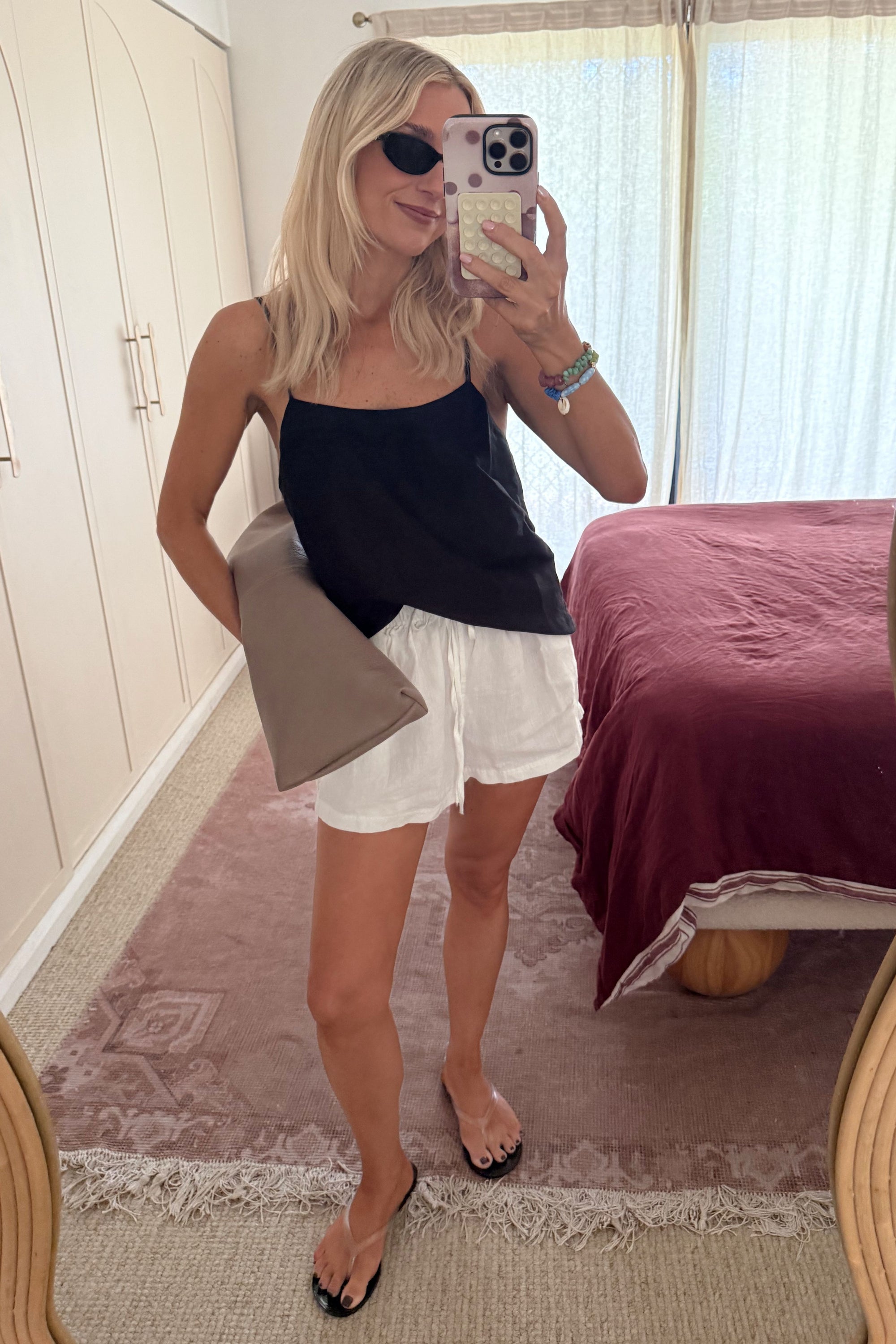 LUCA SILK LINEN CAMI - NOIR