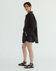 Drawstring Linen Short - Noir