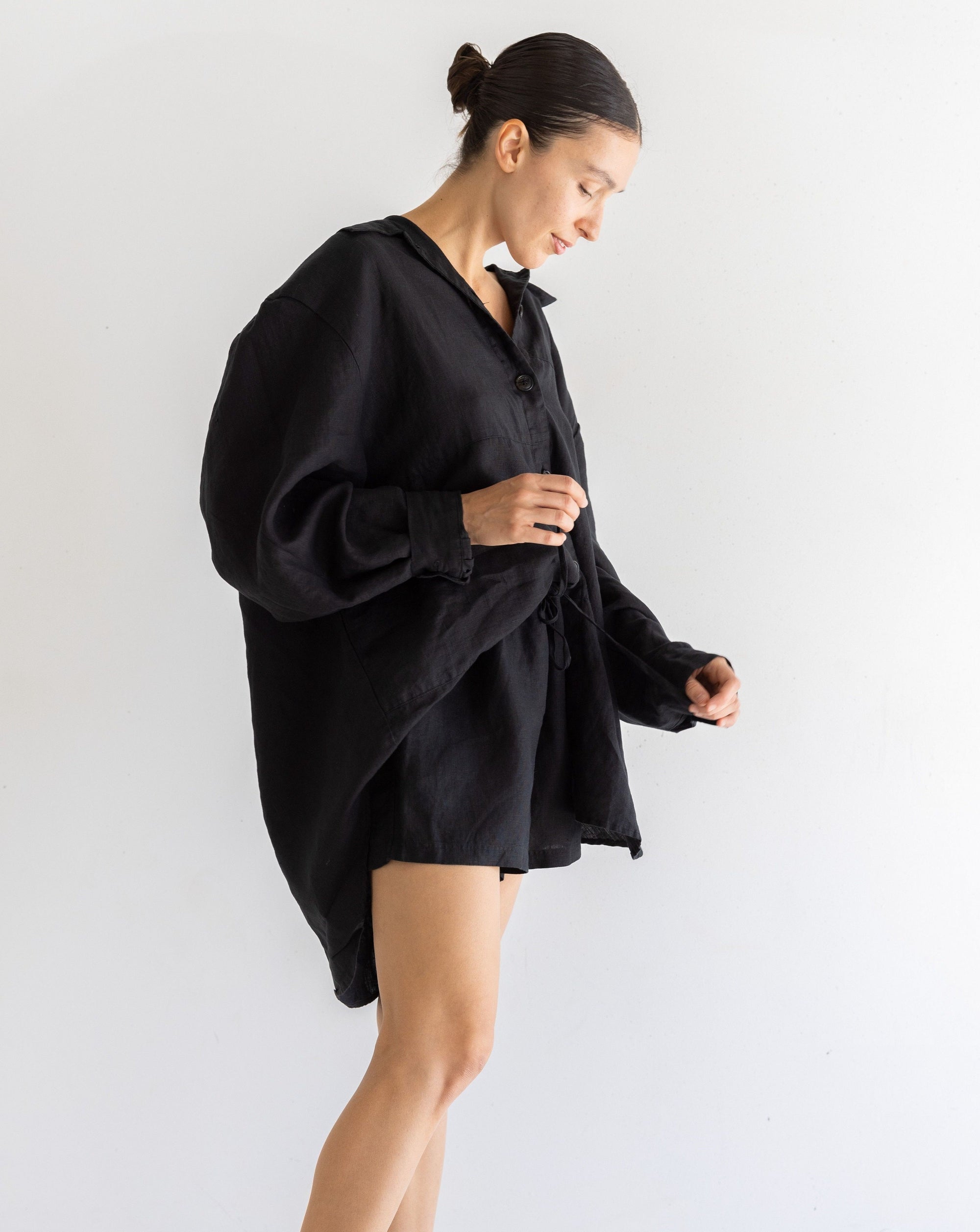 Drawstring Linen Short - Noir