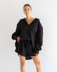 Drawstring Linen Short - Noir