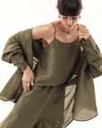 LUCA SILK LINEN CAMI - OLIVE