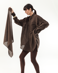 SILK LINEN SCARF - ESPRESSO