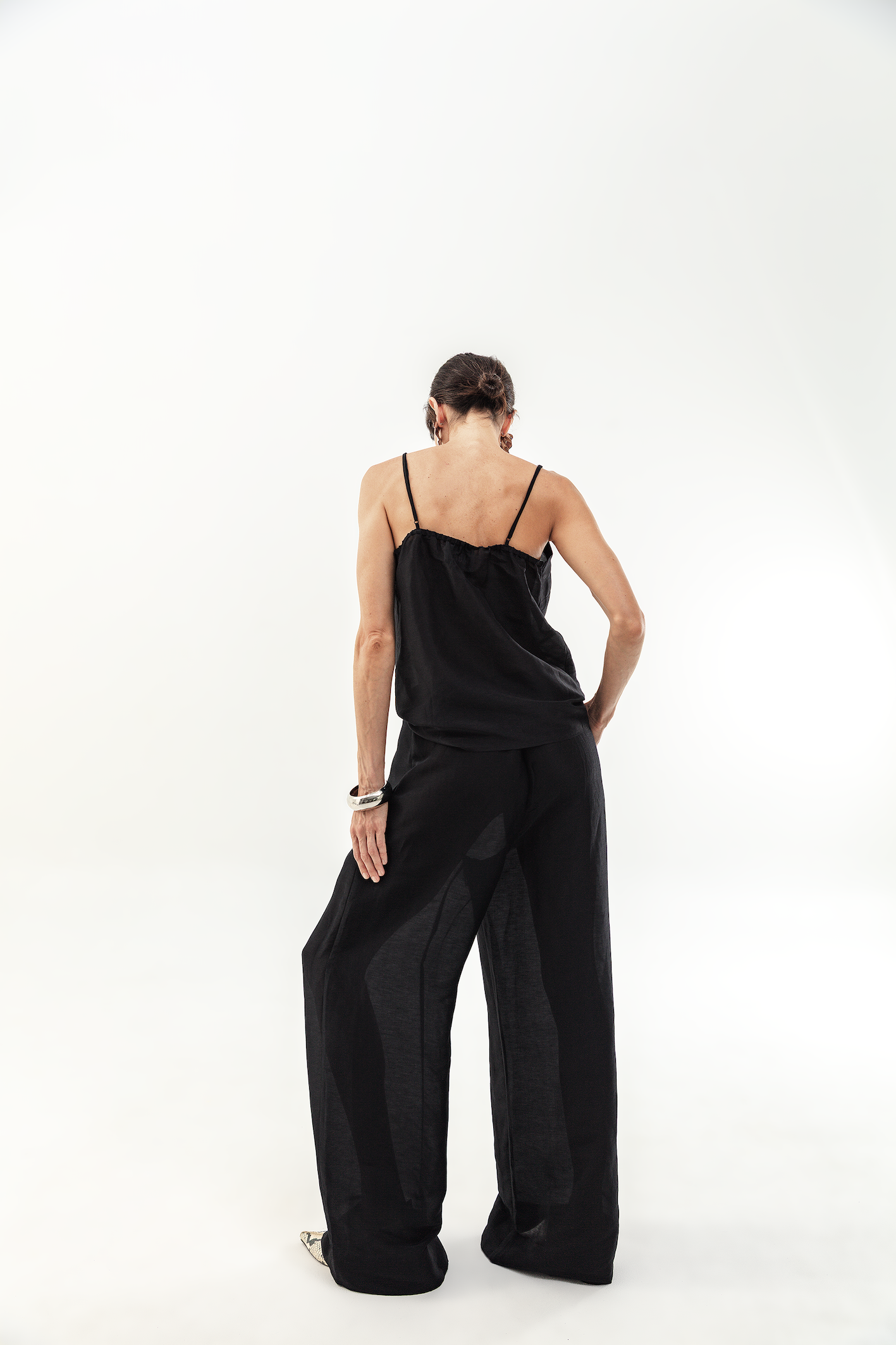LUCA SILK LINEN CAMI - NOIR