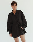 Drawstring Linen Short - Noir