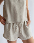 Drawstring Linen Short - Egg Shell