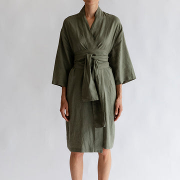 Linen Kimono Robe Moss