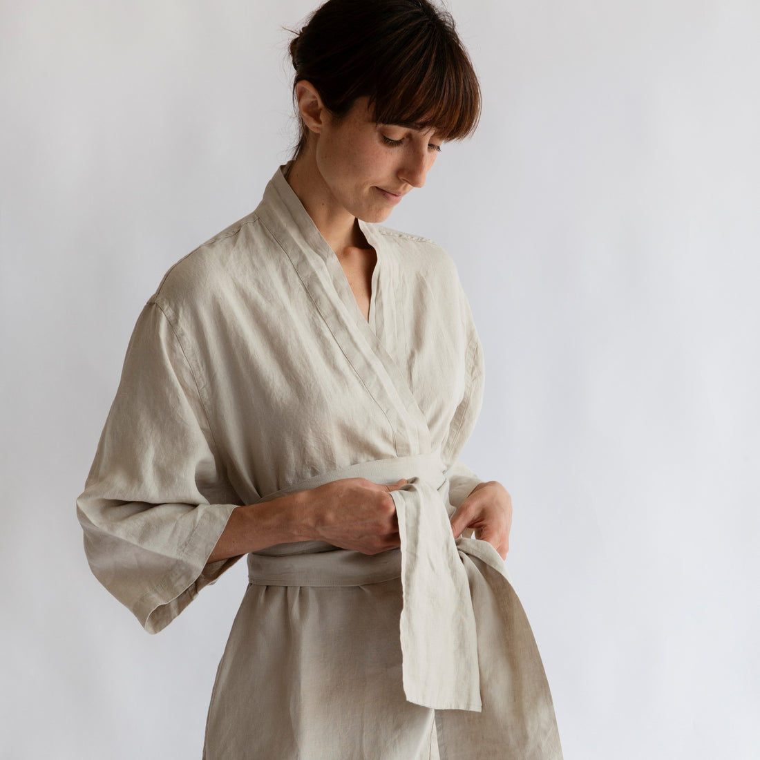 Linen Kimono Robe Egg Shell