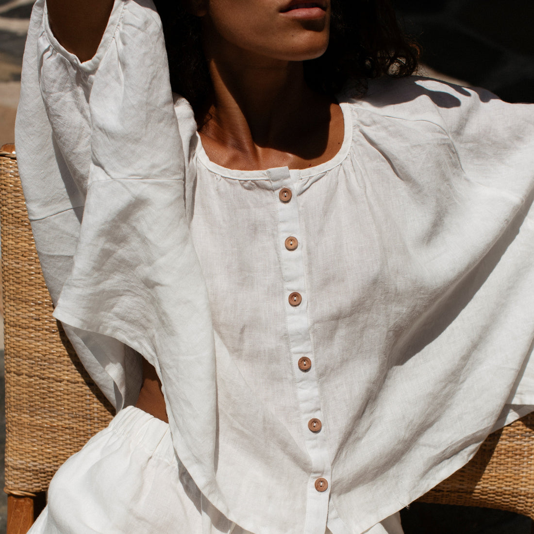 Linen Button Blouse - Sundae White