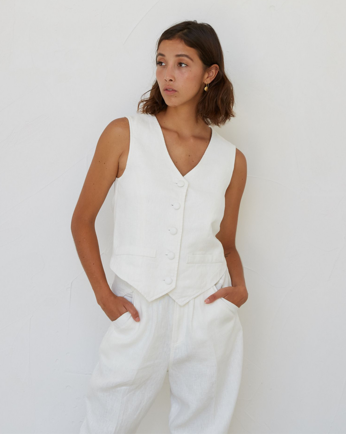 Tailored Vest (Petite)- Vintage White