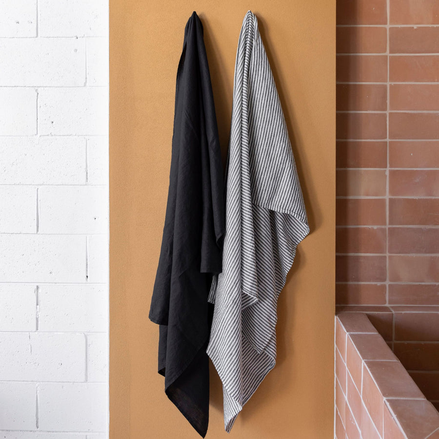 Charcoal Stripe Linen Towel