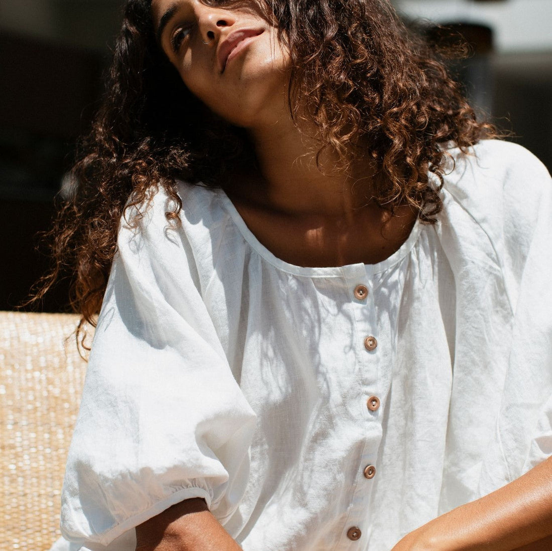 Linen Button Blouse - Sundae White