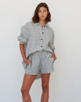 Linen Short - Charcoal Stripe