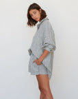 Linen Short - Charcoal Stripe