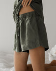 Drawstring Linen Short - Moss