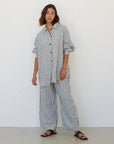 Wide Leg Linen Pant - Charcoal Stripe