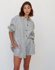 Linen Short - Charcoal Stripe