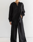 Wide Leg Linen Pant - Noir