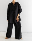 Wide Leg Linen Pant - Noir