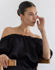 Ruffle Linen Crop - Noir