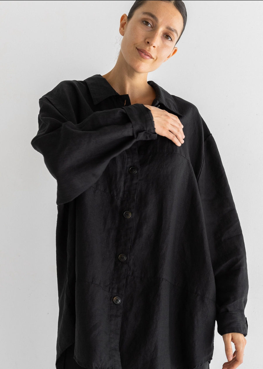 Oversized Linen Shirt - Noir