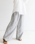 Wide Leg Linen Pant - Charcoal Stripe