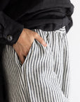 Wide Leg Linen Pant - Charcoal Stripe