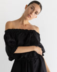 Ruffle Linen Crop - Noir