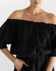 Ruffle Linen Crop - Noir