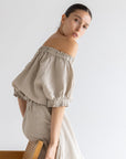 Ruffle Linen Crop - Natural