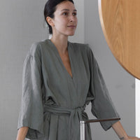 Linen Kimono Robe Moss