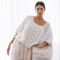 Linen Button Blouse - Sundae White