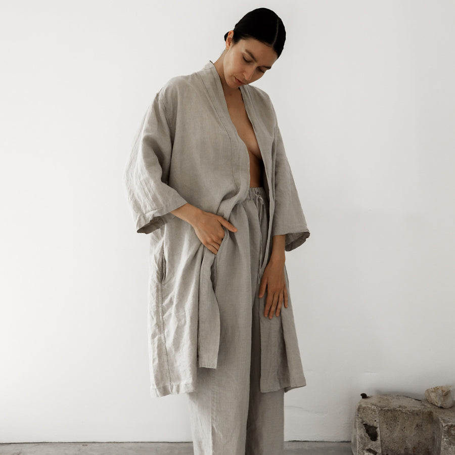 Linen Kimono Robe Natural