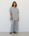 Wide Leg Linen Pant - Charcoal Stripe