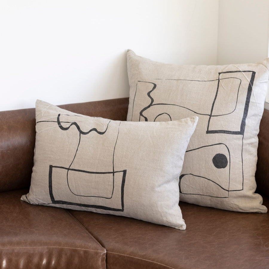 Lines on Linen Square Cushion Natural