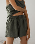 Drawstring Linen Short - Moss